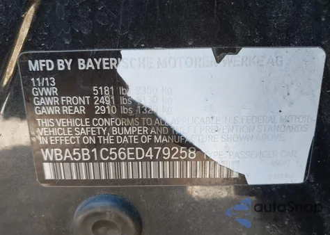 2014 BMW 535I from USA, damaged, VIN WBA5B1C56ED479258